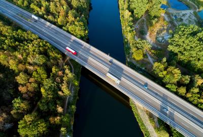 highway with truck traffic from a bird's eye view